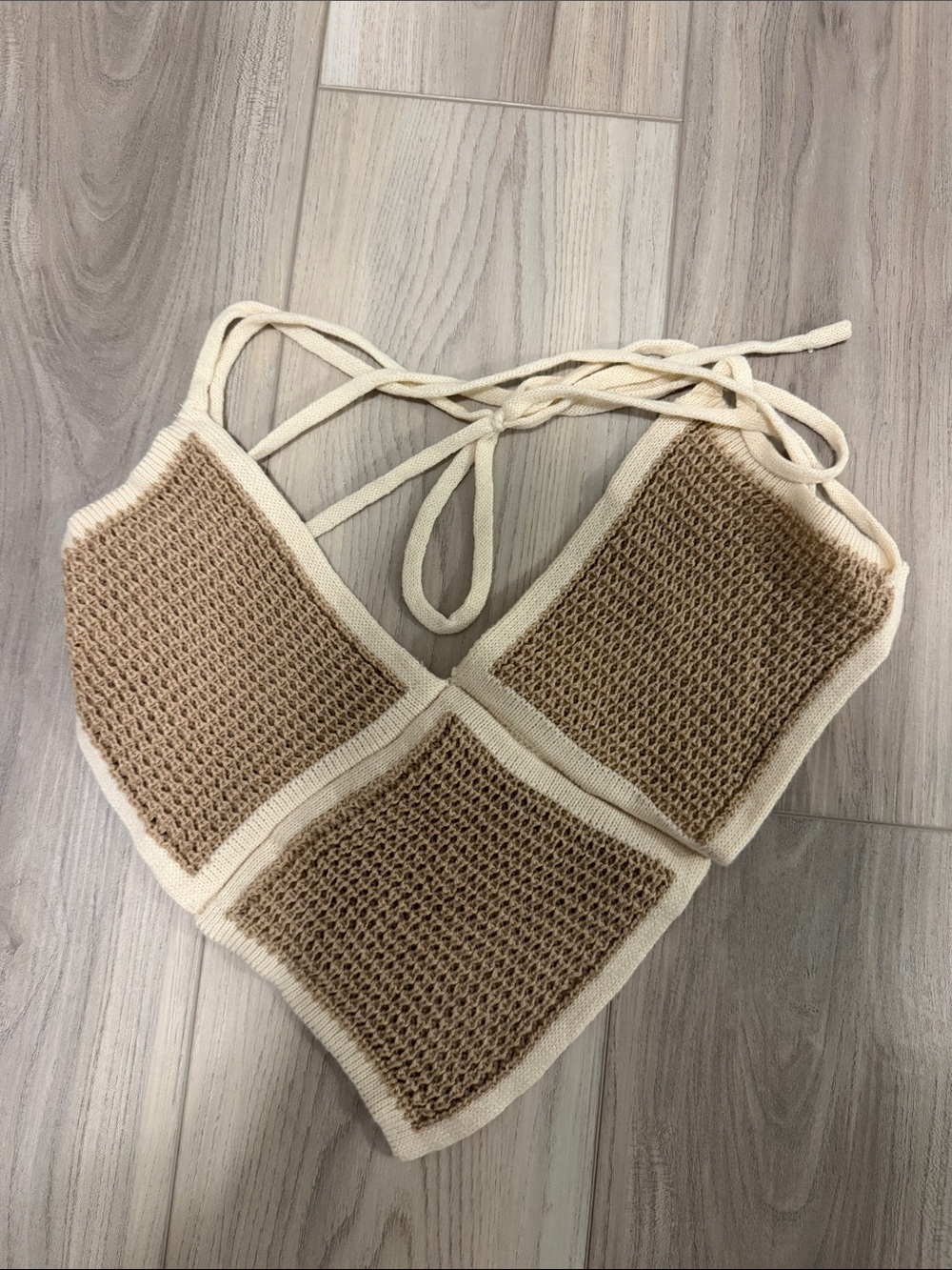 SHEIN Cream and Light Brown Crochet Halter Crop Top